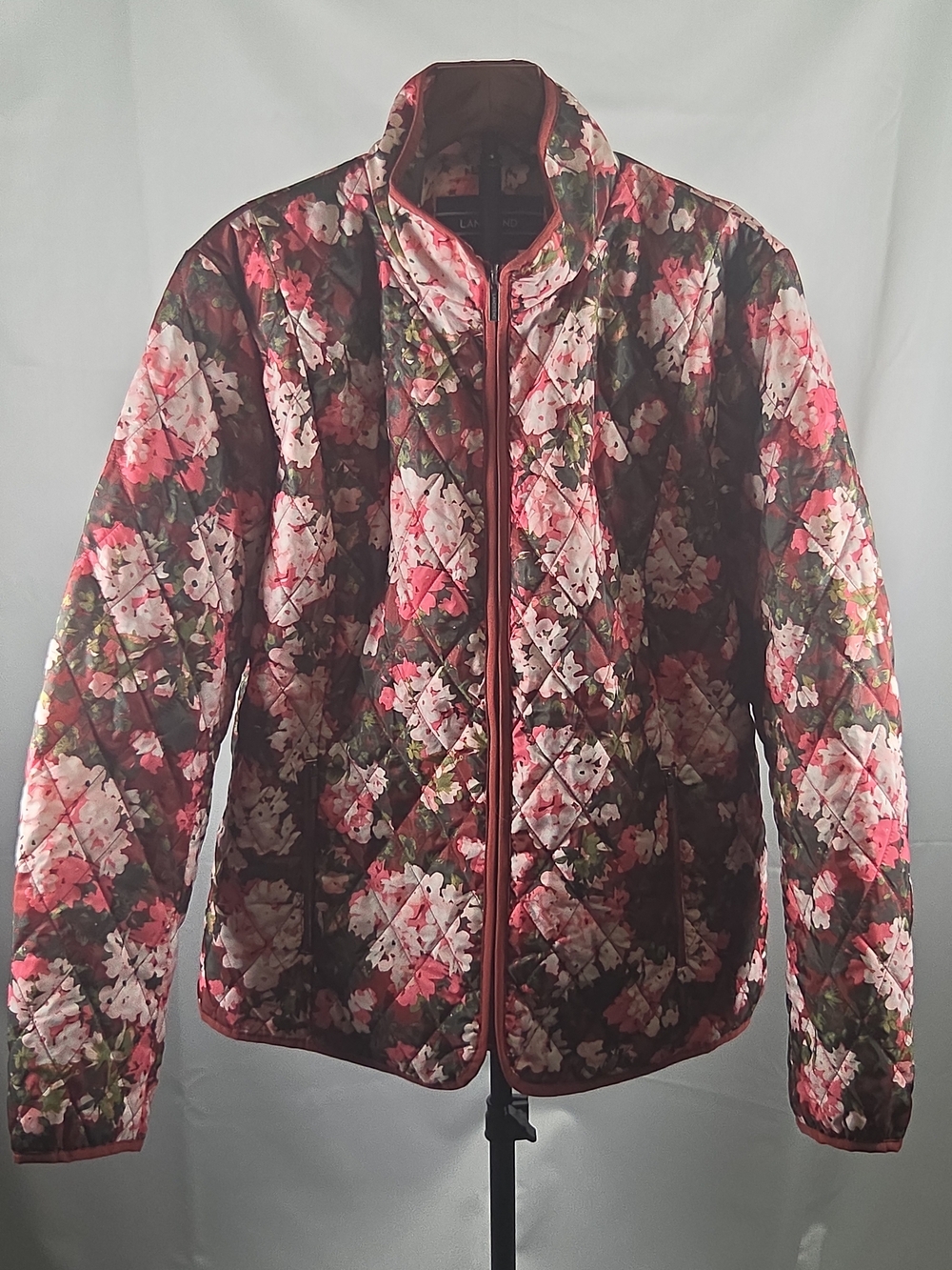 Lands' End Floral Quilted Puffer Jacket - Pink & Burgundy Size XL/T 18
